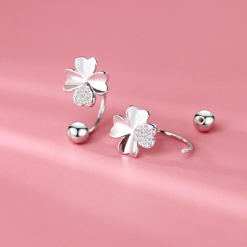 

Sterling Silver Stud Earrings Four-Leaf Clover Design Fancy Stud Earrings Screw Temperament Entry Lux Easiest for Match Minimalist Exquisite and Small Four-leaf clover hook screw stud earrings