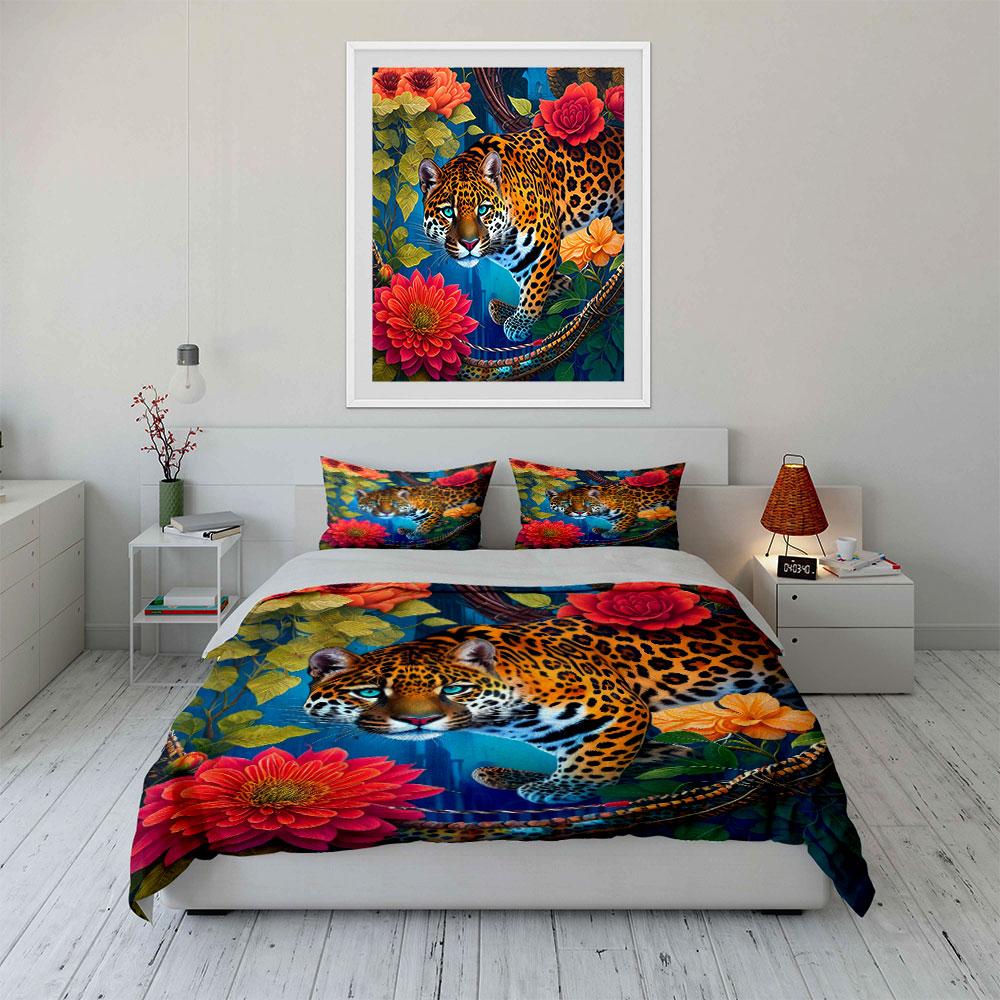 Leopard Floral Art Decoration Set Multiple Sizes Kid'S And Adults' Bedroom Exquisite 3Pc Bedding Set, Gift