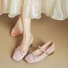 Fashion French Square Toe Bow Mary Jane Shoes 2025 New One Strap Single Shoes Grandma Shoes