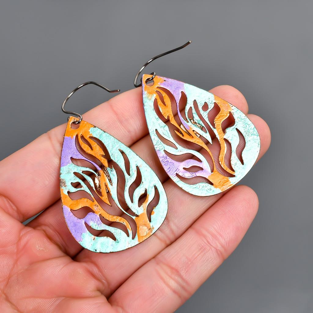 January Red Garnet Stone Silver Finish Multi Electroformed Drop Earrings Jewelry V-98