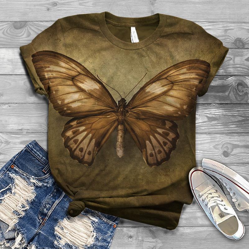 Summer Top Butterfly Series 3D Digital Printed Sports and Leisure Loose Women's Short Sleeved T-shirt