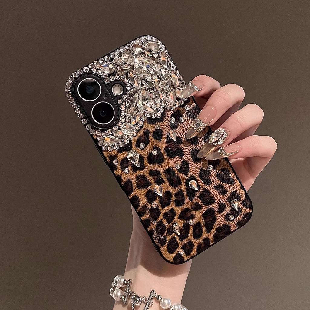Applicable To Apple 16 ProMax Mobile Phone Case IPhone 15 Leopard Print Rhinestone 14 Fashion Women 13 Full Cover Anti Fall 12PM