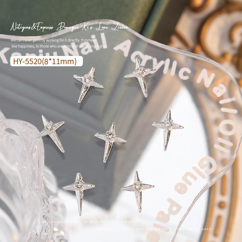 Ny Internetkändis Flash Tre-dimensionell Kors Nageldekoration Cro-hjärta Nageldorn Superflash Legering Nageldekoration