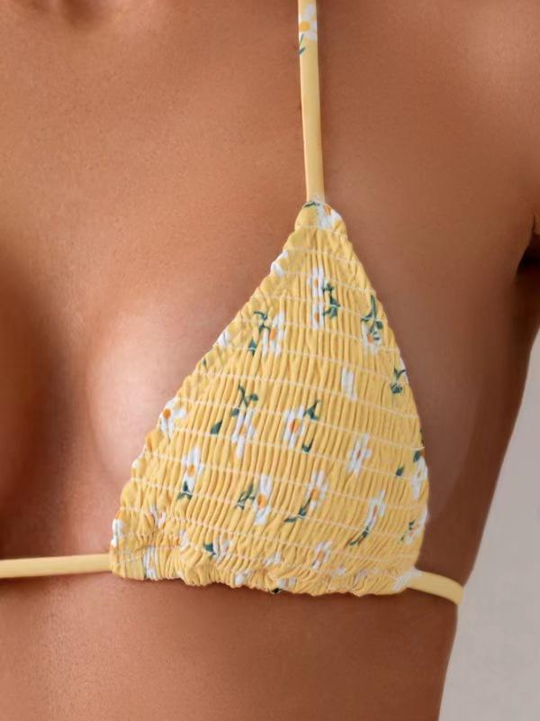 Women's Floral Halter Bikini Swimsuit - High-End European & American Resort Wear