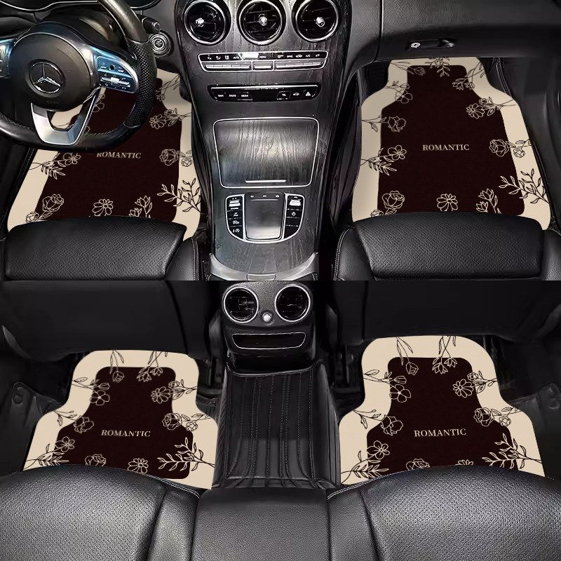 Mats, Retro French-Style Interior Decorative Mats, Non-Slip, Water-Absorbent, Easy-To-Clean Mats, Can Be Cut to Fit, Semi-Enclosed Car Floor Mats
