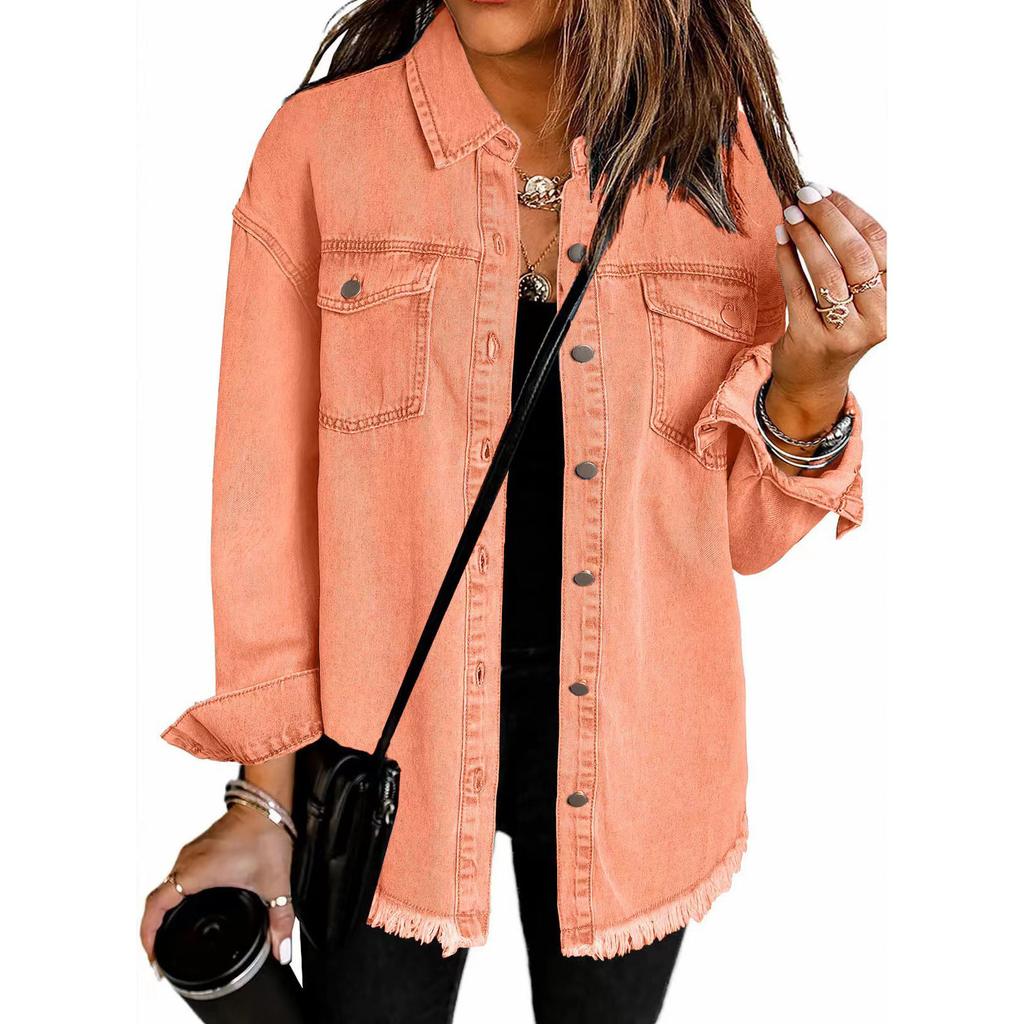 Women Denim Coat Shirt Coats Turn Down Collar Y2k Streetwear Open Stitch Jacket Single Breasted Casual Loose Jackets