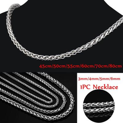 Men Silver Color Choker Cool Heavy Link Braided Wheat Chain Metal Collar Stainless Steel Necklace
