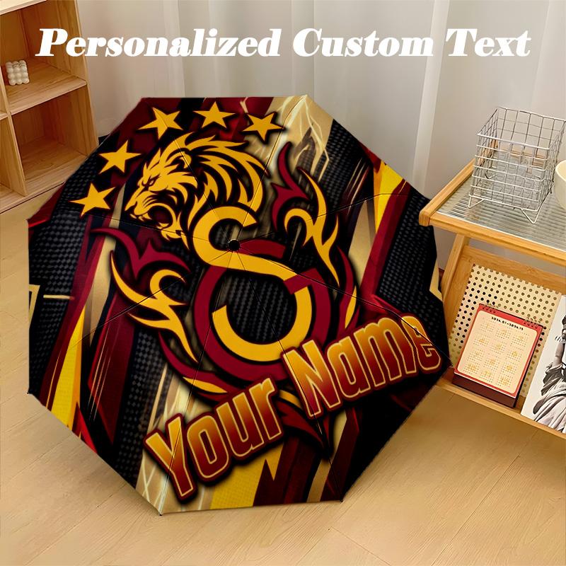 8 Rib Auto Folding Umbrella Galatasaray FC Print Custom Name Text Portable Rain Gear