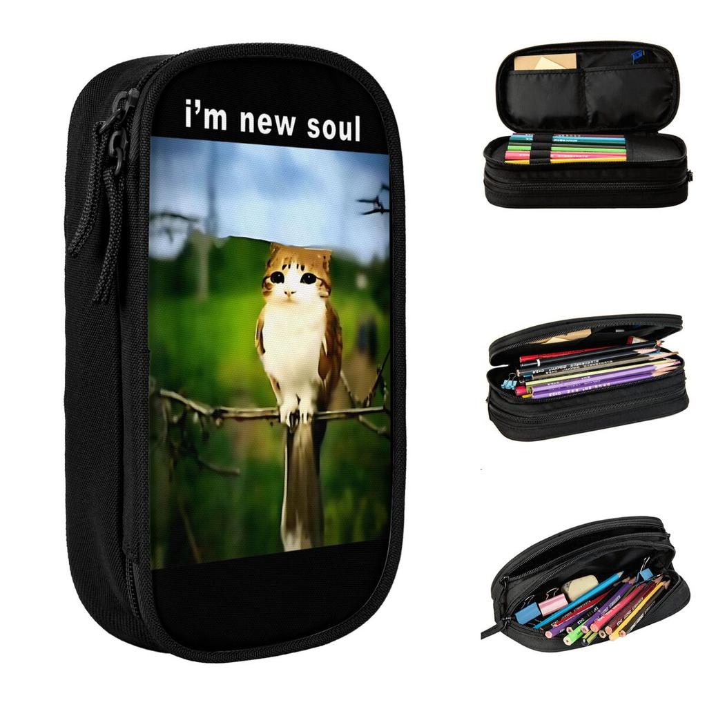 I'm New Soul Meowl Meme Pencil Case Lovely Pen Bag for Student Large Storage Students School Gift Pencilcases