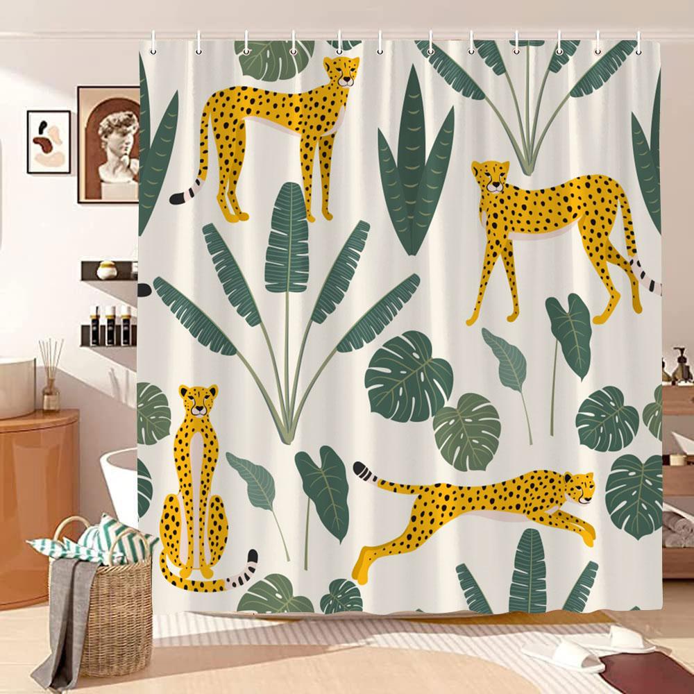 

Mid Century Leopard Tropical Botanical Shower Curtain Palm Leaf Simple Colour Matching Minimalist Shower Curtains Bathroom Decor W60H190(CM)-1 Pcs