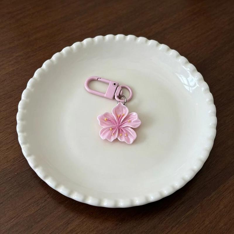 Simulated Key Chain Cherry Blossom Pendant Keyring Romantic Translucent Flower Cherry Blossom Keychain Pendant