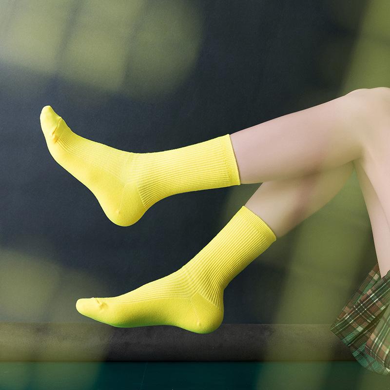 Colorful Harajuku Retro Women Lady Cotton Socks Fluorescent  Neon Color Korean Purple Yellow Pink Designer Skateboard Cool Cute