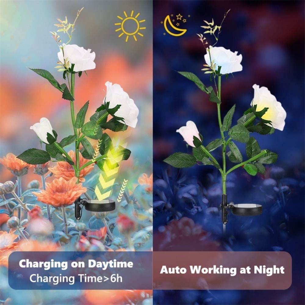 3 Heads Outdoor Solar Garden Light Realistic Solar Rose Flowers Lantern  Patio Decor