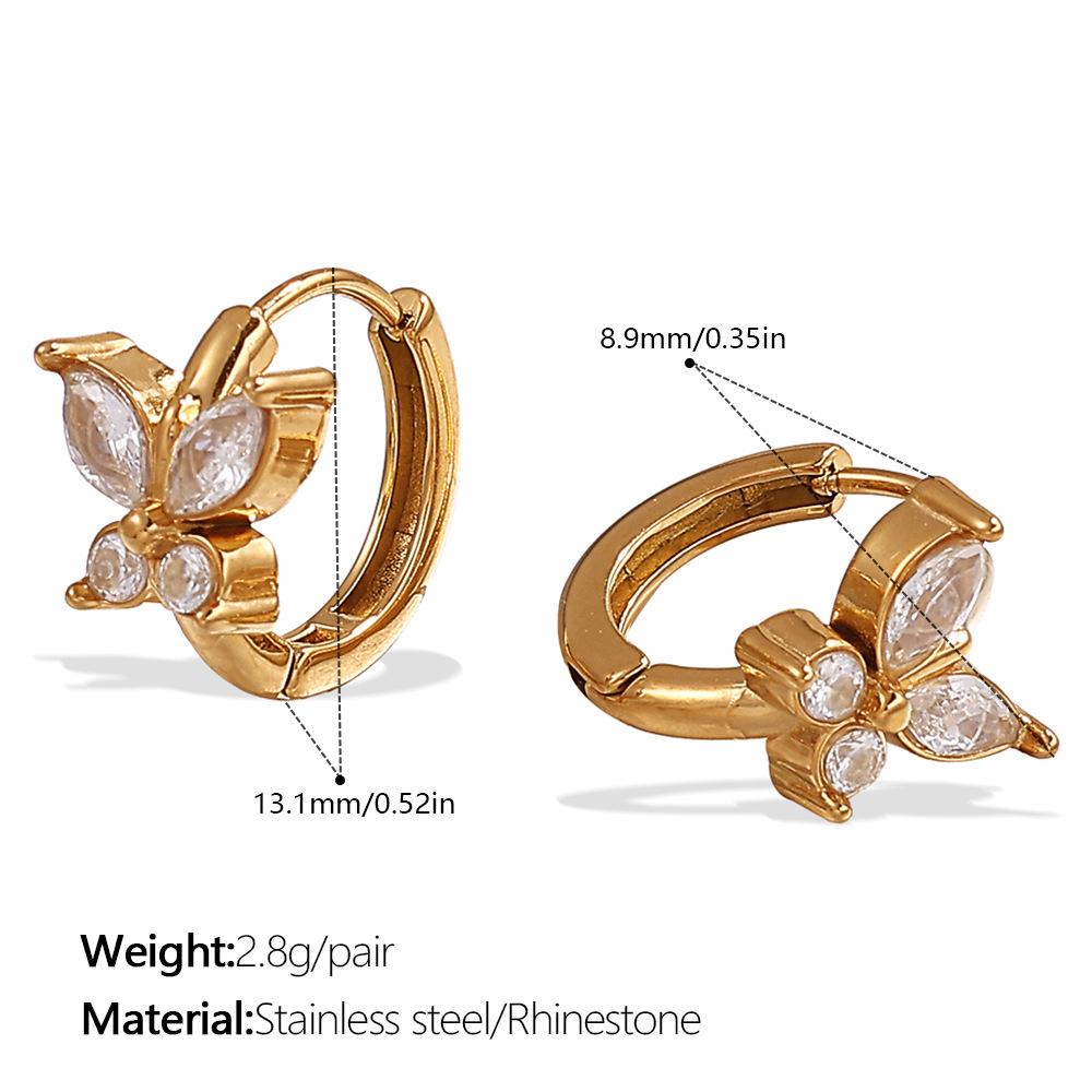 18k Gold Plated Rhinestone Butterfly Hoop Earrings - Women's Exquisite European & American Style