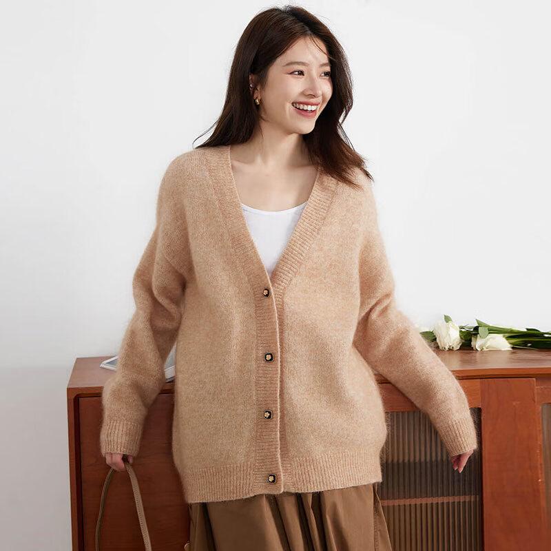 Women's V-Neck Retro Knit Cashmere Cardigan