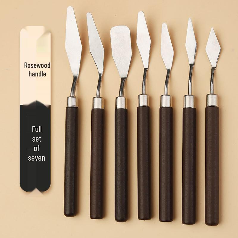 Stainless Steel Pigment Palette Knife Set for Oil Painting - Flat & Pointed Heads, Wooden Handles