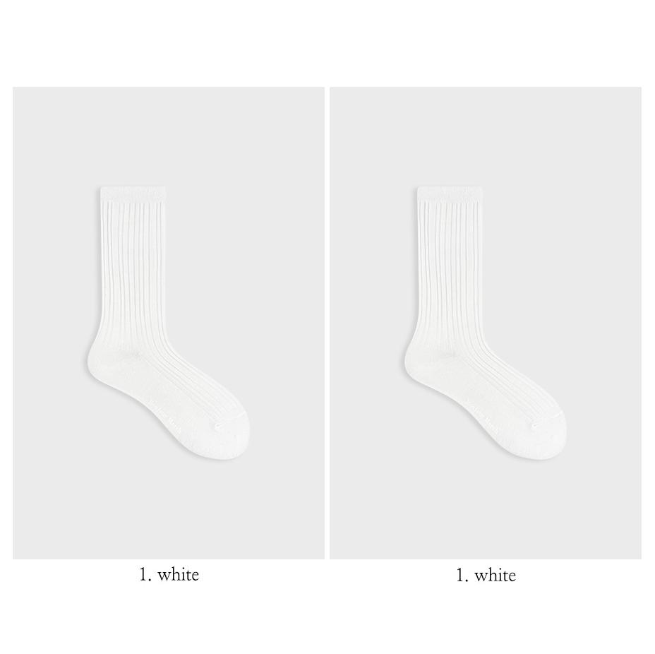 [BonjourMarch] Blossom Rib Socks - Set (Total 2 Pairs, Gift Packaging Included) White+White