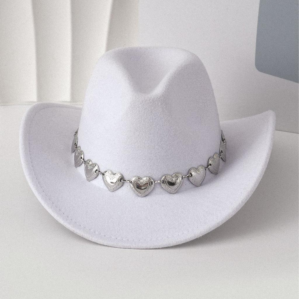 European and American hollow metal oversized love chain hat chain hip hop punk cowboy hat top hat retro felt hat