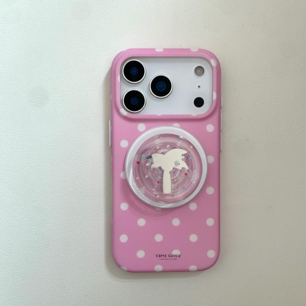 Ins Polka Dot Magnetic Suction Bracket Personalized Coconut Bracket Apple 17promax Mobile Phone Case Is Suitable for 16pro Double Layer