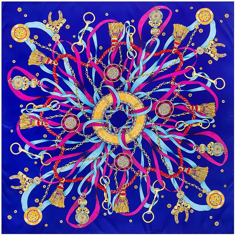 130*130cm  Twill Silk Scarf Women Luxury Chain Print Beach Shawl Square Bandana Kerchief Femme Fourlard Echarpes Stoles