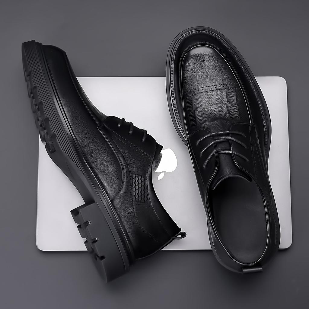 Autumn high-end men's shoes first-layer cowhide business leather shoes men's commuting leather platform casual lace-up single shoes men