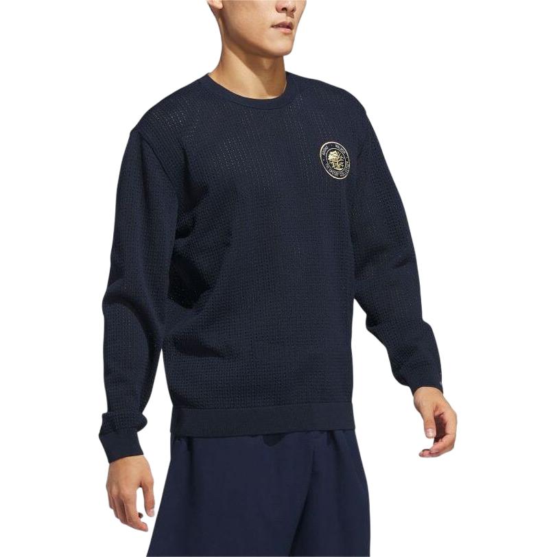 Adidas Pattern Embroidered Crew Neck Fitted Sweater Men Sweater Blue IN7572