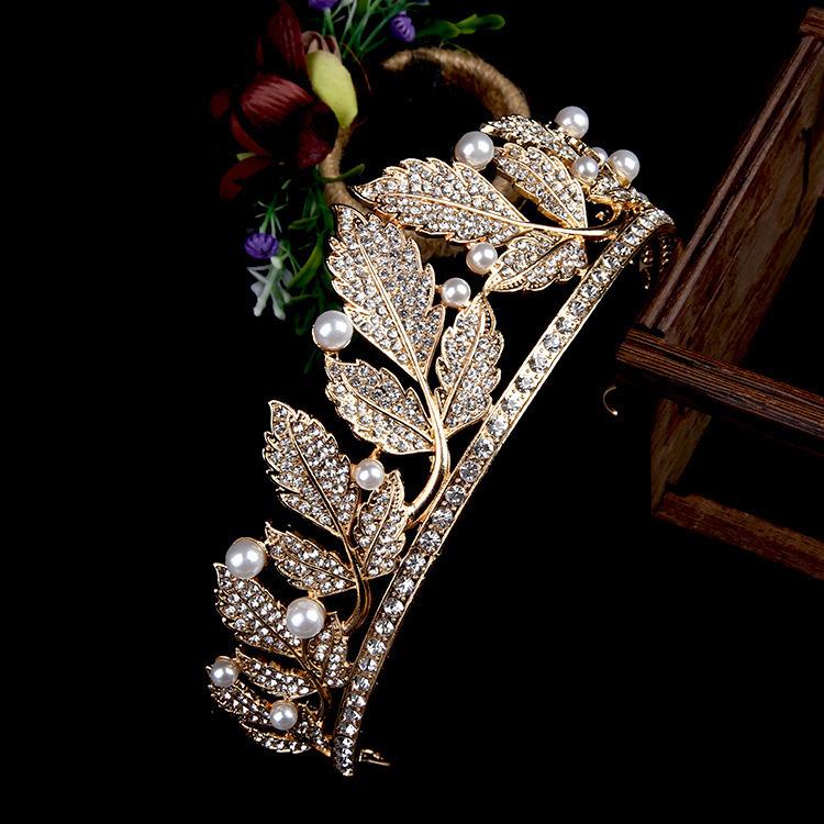 Updo Bridal Tiara Crystal Rhinestone Gold European and American Pearl Crown Birthday Wedding Hair Accessories Wedding Wedding Accessories