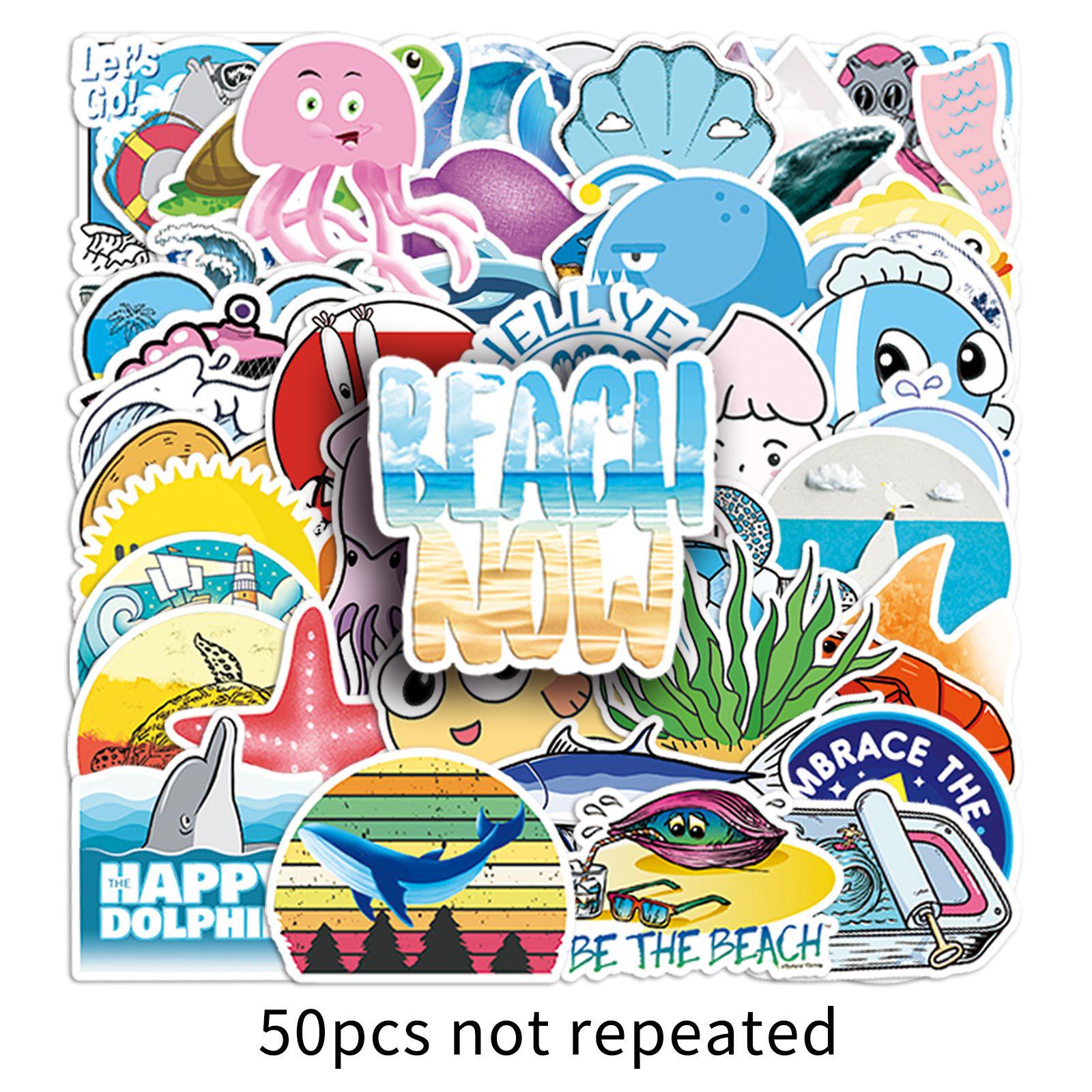 50 Ocean Series Waterproof Cartoon Animal Stickers for Phone Cases & Luggage