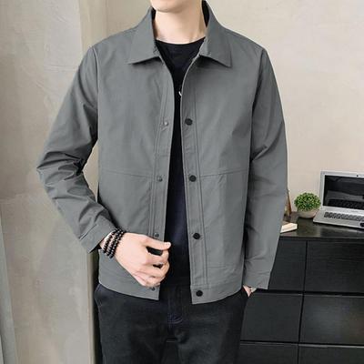 Men Jacket Lapel Long Sleeve Button Closure Jacket Coat with Side Pockets Spring Autumn Solid Color Casual Outwear
