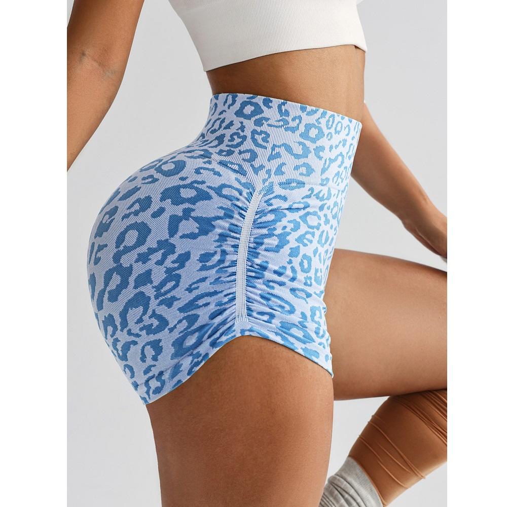High Waist Slimming Yoga Shorts Women's Sport Running Fitness Shorts Tight Fitting Leopard Print Three-Quarter Length Outerwear