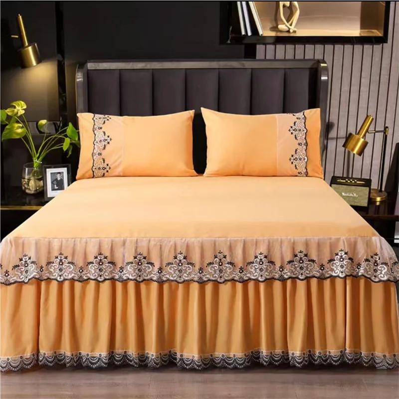 Bedspread Ruffle Lace Exquisite Embroidery Bed Skirt  Anti Slip Princess Bed Cover 1.5/1.8/2 M Bed Dust Cover