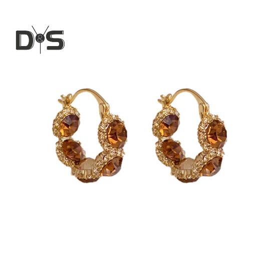 

1 пара сережек-колец Huggie в стиле ретро с кубическим цирконием, маленькие серьги-кольца, геометрические роскошные городские серьги для выпускного вечера, официальной вечеринки, свиданий, ювелирных изделий коричневый