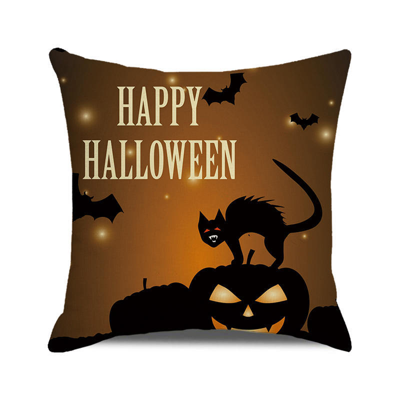 Halloween! Watercolor pumpkin black cat Digital printing short plush pillow covers for car sofa office cushion cover home goods