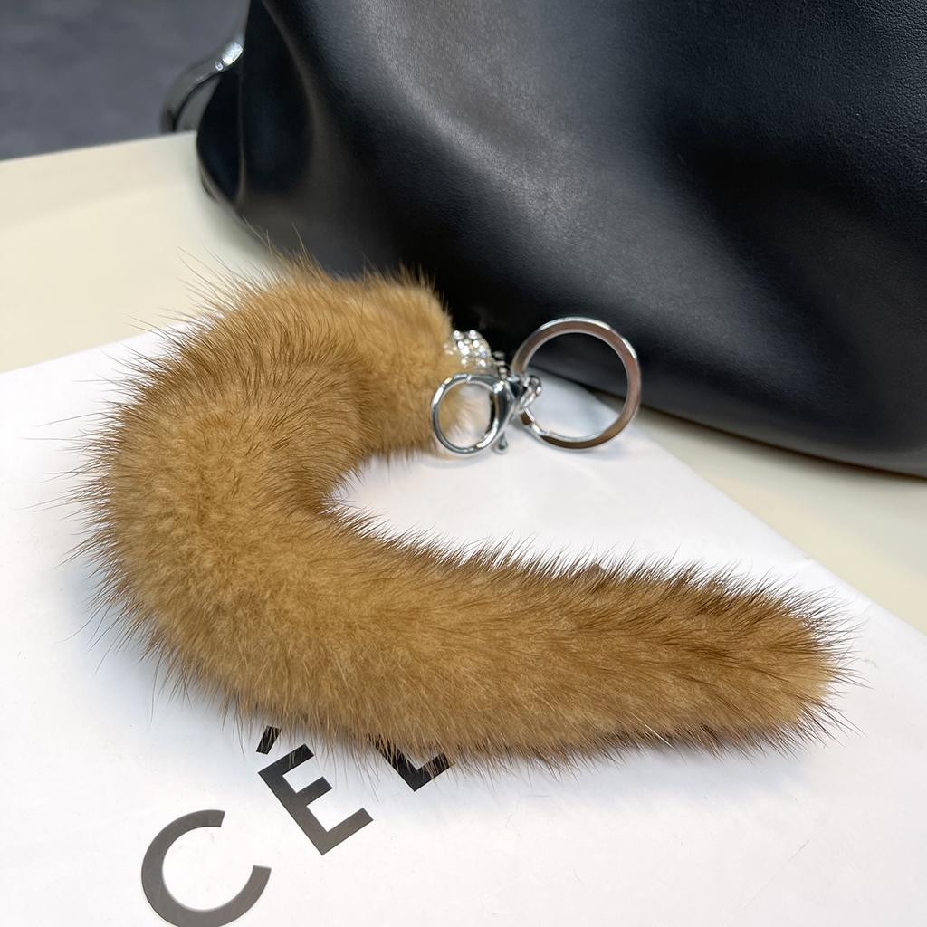 Класичний Брелок з Хвоста Норки Натуральне Хутро Жіноча Сумка Підвіска Дрібнички Ключі від Машини Металеві Кільця Ювелірні Прикраси Висококласний Подарунок на День Народження
