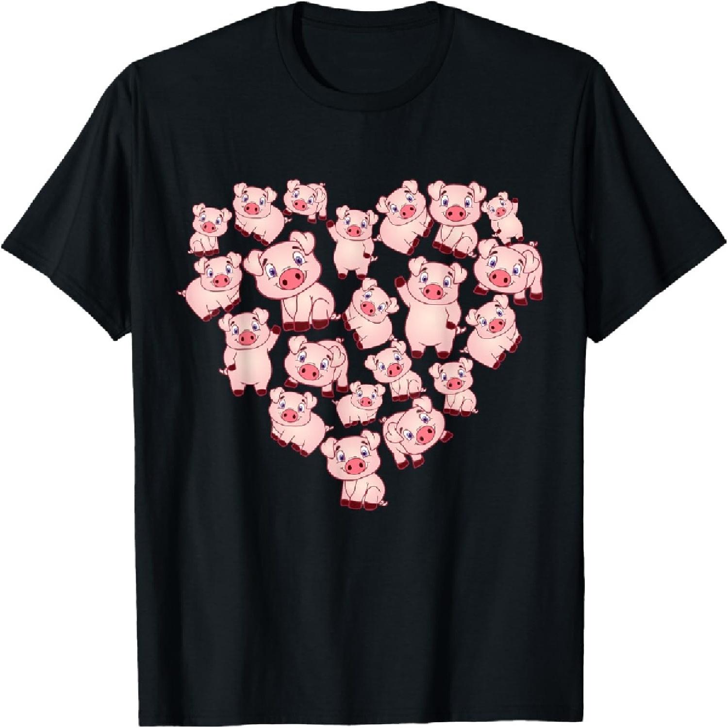 

Pig Shirts For Women Girls Kids Heart Shape Poses Cute Pig T-Shirt XXXXXL