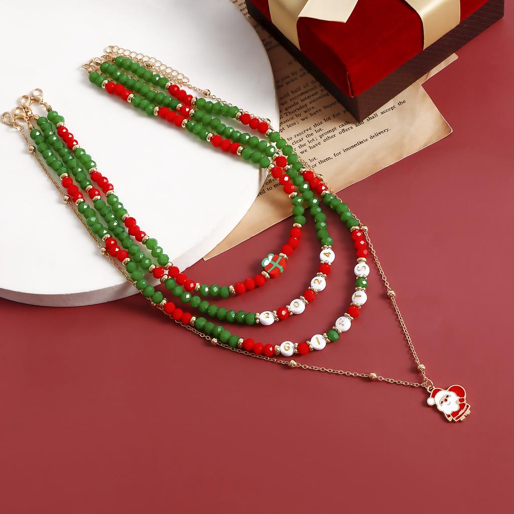 New Year Gift Christmas Christmas Snowman Elk Imitation Crystal Necklace Set Sweater Chain