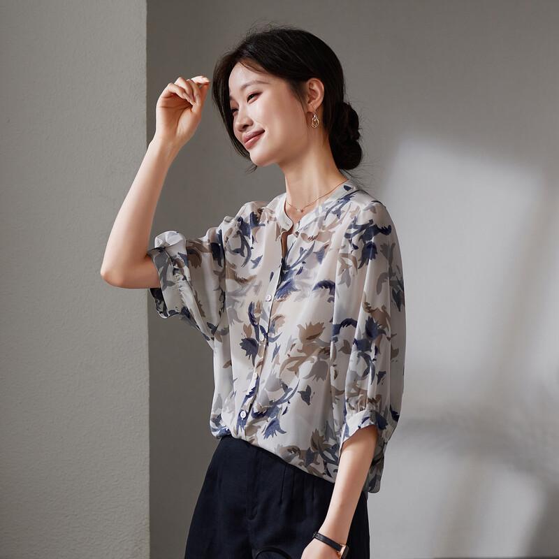 SOFSIL Women's Printed Short Sleeve Silk Blouse