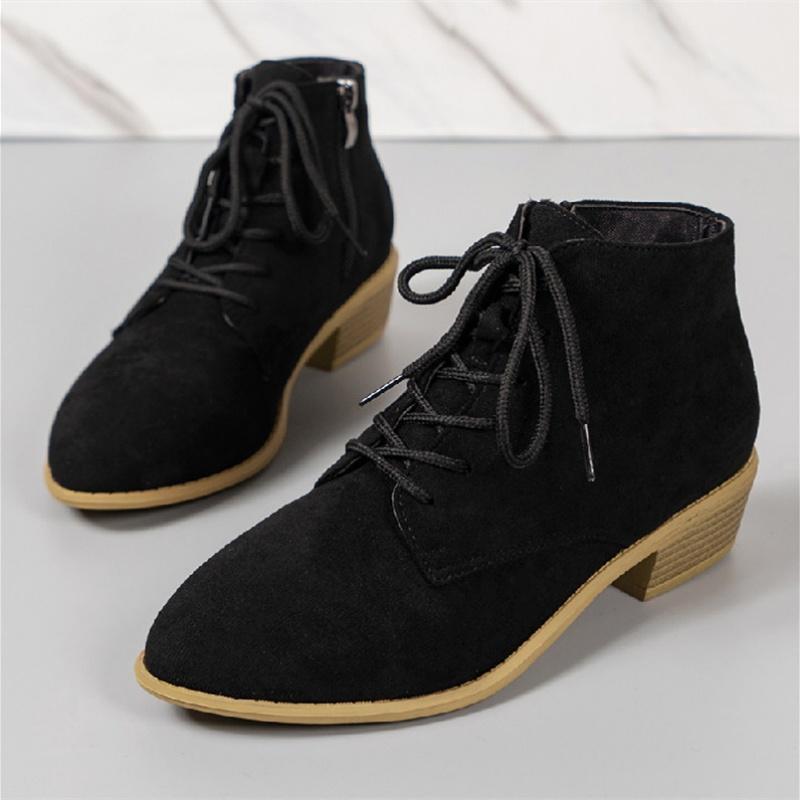 Fashion Women's Boots Autumn Ankle Casual Boots Pointed Low Heels Fashion Front Lace U Side Zip Lace Up Trend Versatile Shoes 2024