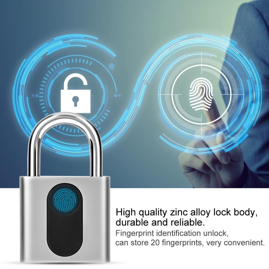 Smart Fingerprint Padlock Keyless Door Lock Waterproof Rechargeable Home Safety