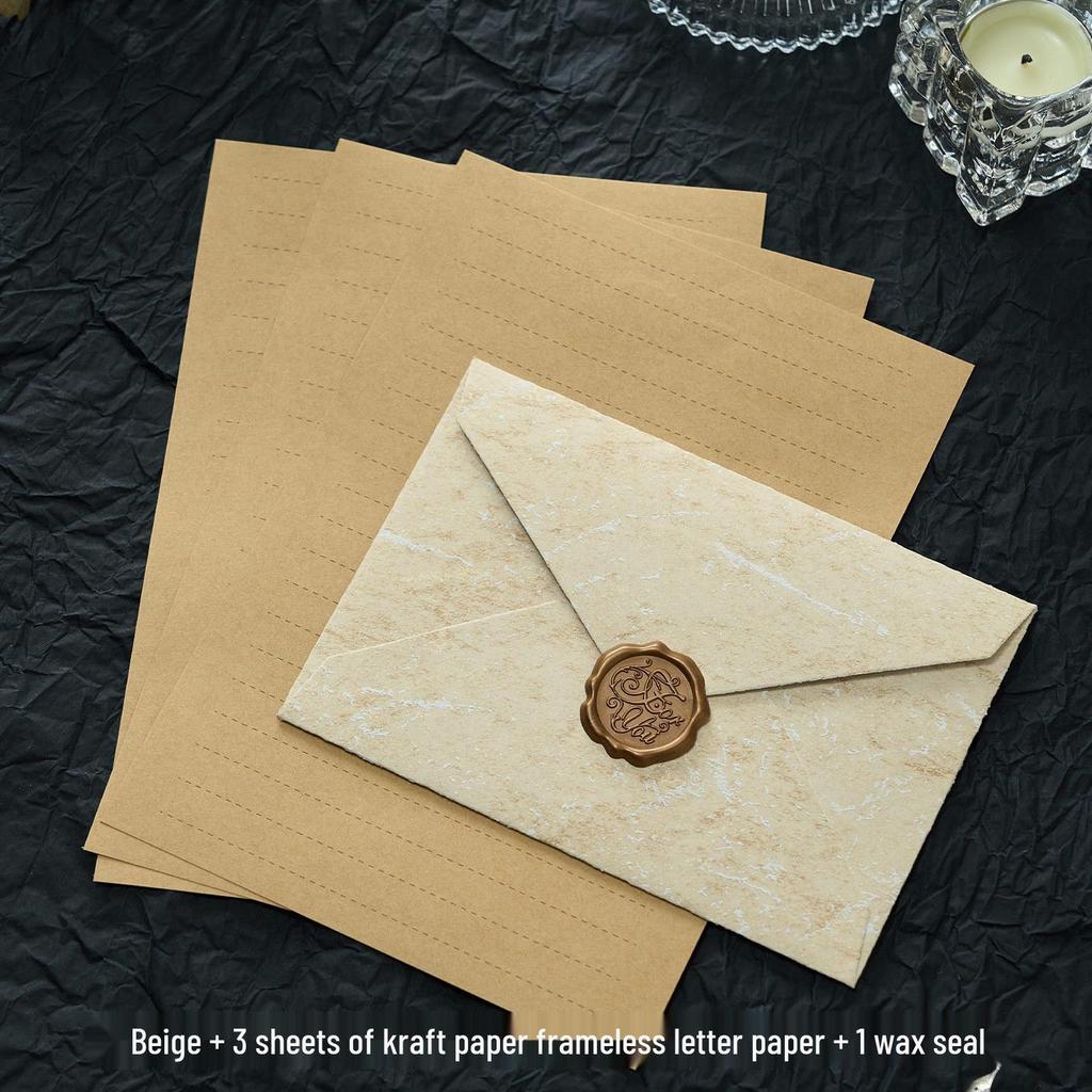 Gilded Envelope & Letter Paper Set - Embossed Texture, Straits Style, Handwritten Love Letters with Wax Seal for Valentine's Day