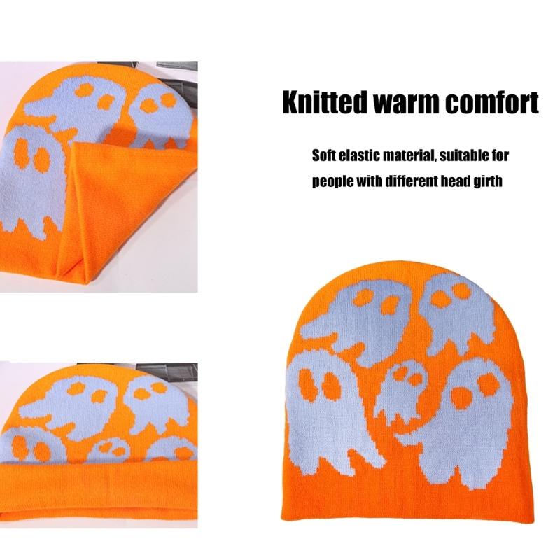 Halloween Skull Hat Unisex Knit Versatile Hat Knit Party Holiday Winter Warm Hat Fun Print Theme