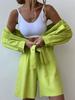 Plus Size Women’s Long Sleeve Shirt & Shorts Two-Piece Set