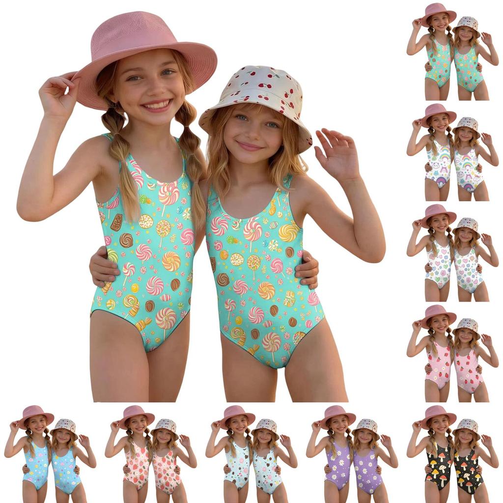 Maiô Infantil de Peça Única Verão Moda Casual Sem Mangas com Estampa de Cogumelos Adequado para Praia Piscina Atividades Aquáticas