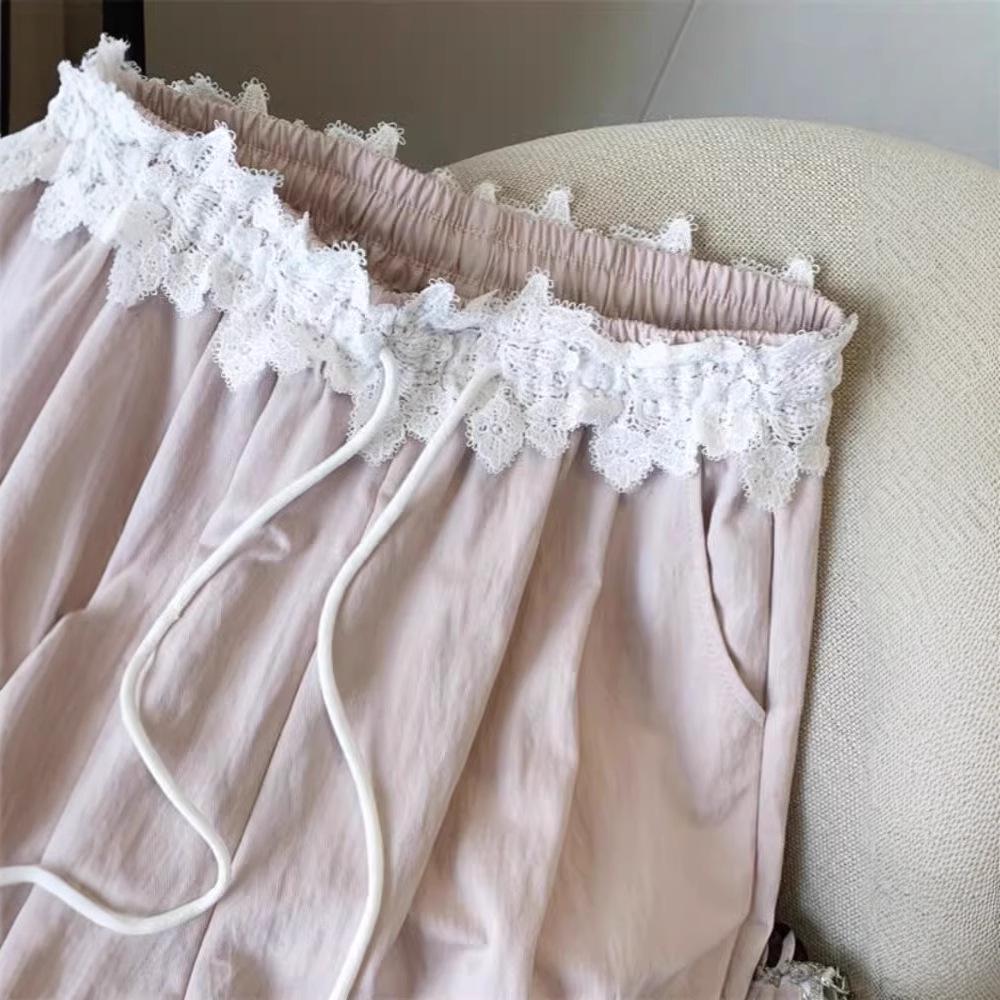 2025 Spring French High-Waist Lace Wide-Leg Casual Floor-Length Pants