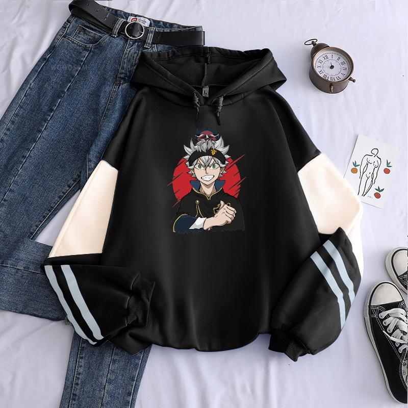Harajuku Japanese Anime Black Clover Men Hoodies Sweatshirt Funny Cartoon Boys Asta Streetwear Pullover Winter Patchwork Hoodies