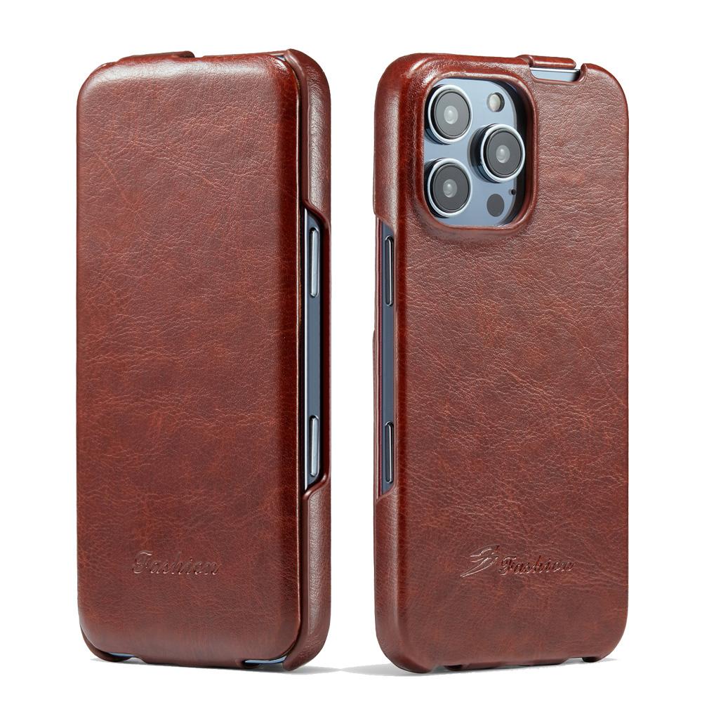 Retro Leather Phone Case iPhone 16 15 14 13 12 11 Pro Max 16Plus 16E Vertical Flip Genuine Leather Hard Back Cover