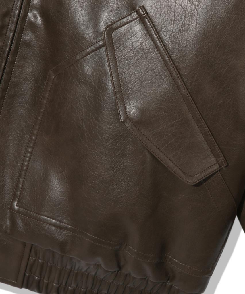 Trillion Fleece Collar Flight Leather Jacket_Brown