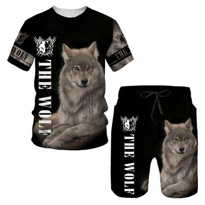 Vasaros mada The Wolf 3D Printed Vyriški marškinėliai Šortai Rinkiniai Kasdienis vyriškas sportinis kostiumas O formos iškirpte trumpomis rankovėmis Šaunus vyriškų drabužių kostiumas