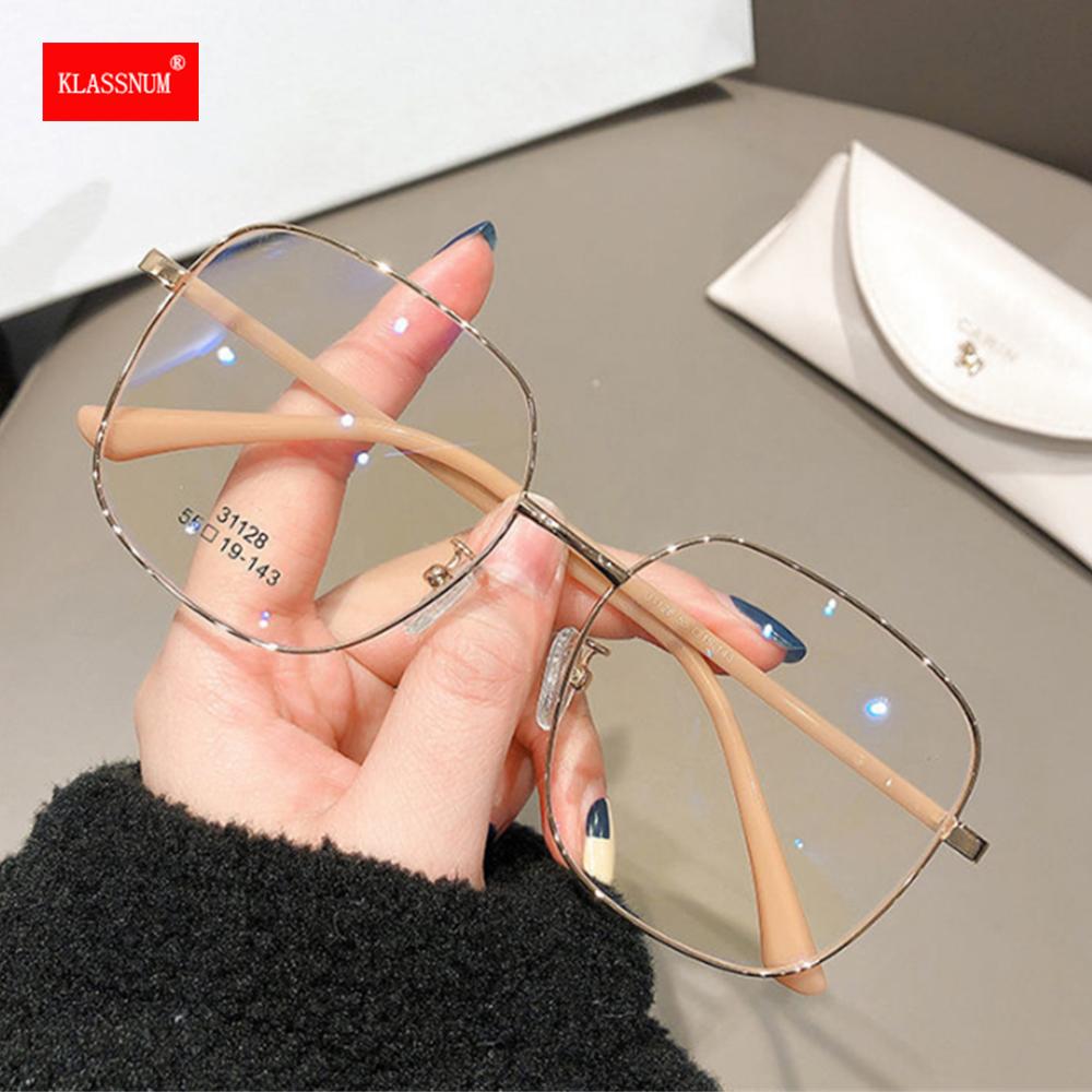Damen Fake Brille Blaulichtfilter Große Rahmenbrille Transparente Gläser Metallrahmen Übergroße Brille UV400 Schutz Brille