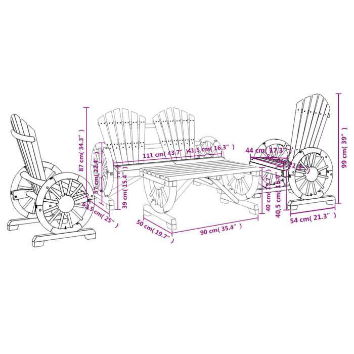 VidaXL Salon de Jardin 4 pcs, Sièges avec Dossier et Accoudoirs, Ensemble de Meubles, Mobilier de Terrasse Patio, Bois de 3207126